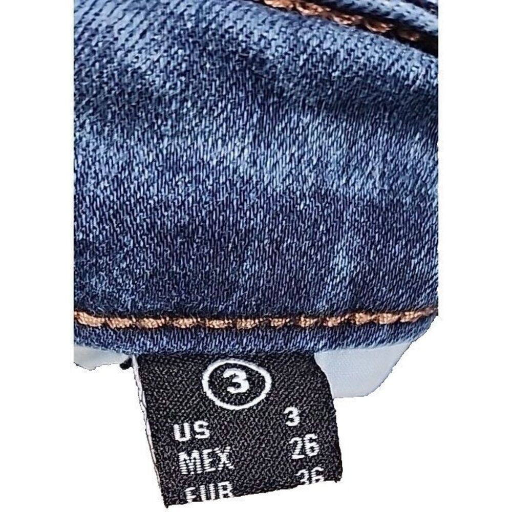 Enjean Raw Hem Crop Distress Jeans Womens Size 3 Jr Stretch Dark Wash Skinny - Picture 4 of 15